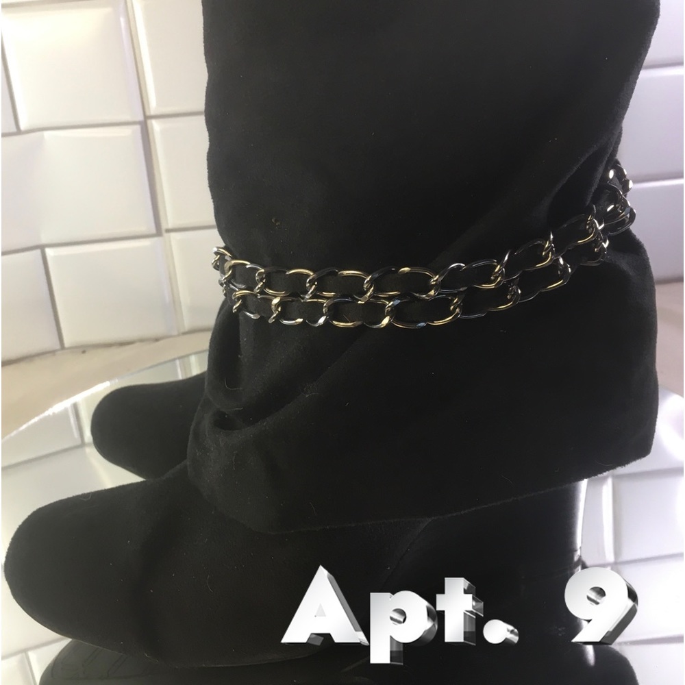Black Suede Skylar Chain Wedge Booties Boots Apt 9 Womens 7.5M
